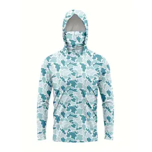 [100% polyester camo hoodie] MEN'S camo hooded fishing shirt quick-dry polyester 100% acetate sweatshirt, long sleeve outdoor sports hoodie with sun protection, knit fabric, medium stretch, for missing, camping, beach fishing-universal fit