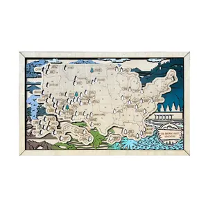 Bridge View Wooden US National Parks Map Wall Art with Trees Pattern, National Park Checklist Decor, Birthday & Traveler Gifts for Men Women Husband Wife, Farmhouse Style Hanging Ornaments