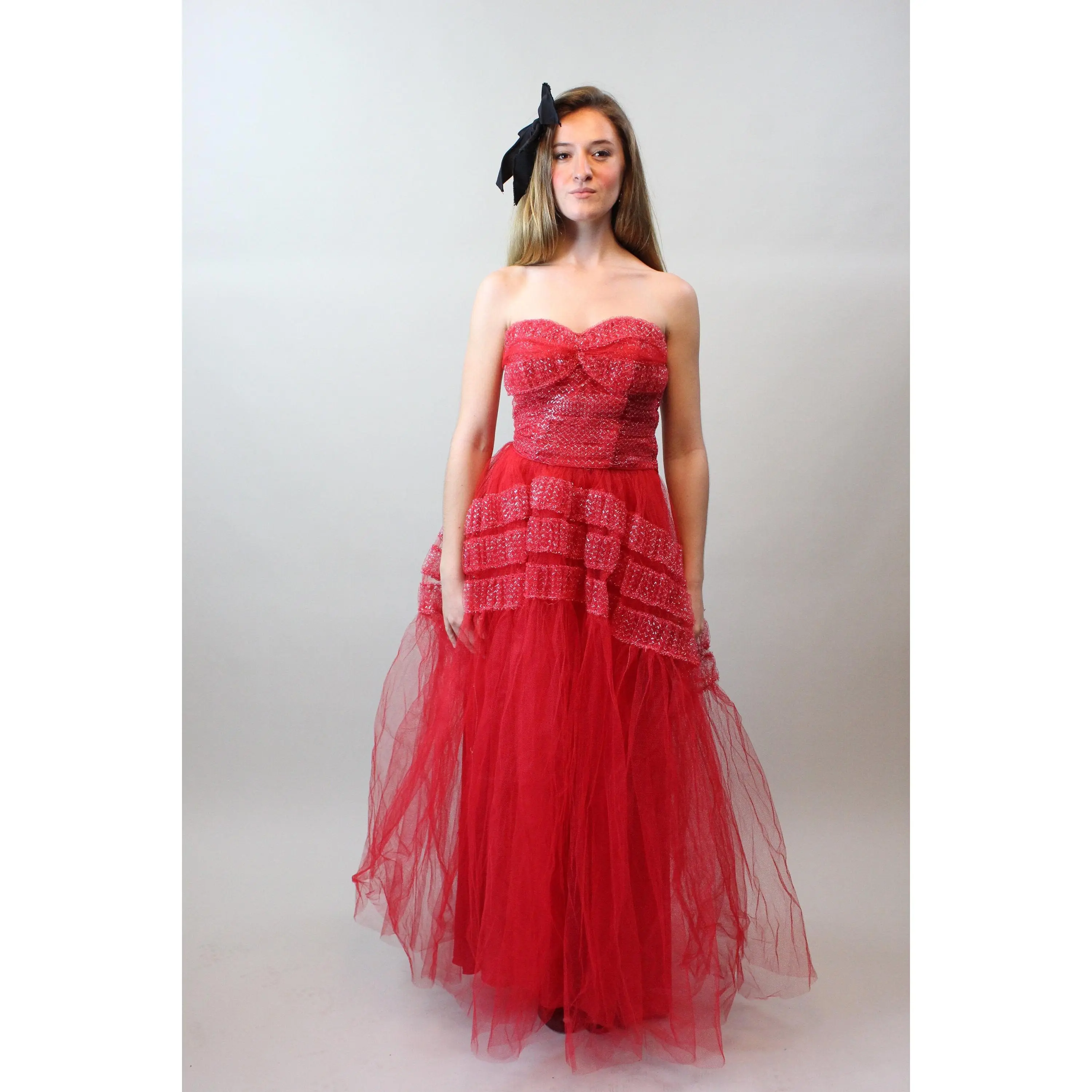 1950s red silver CUPCAKE tulle dress medium  | new spring summer