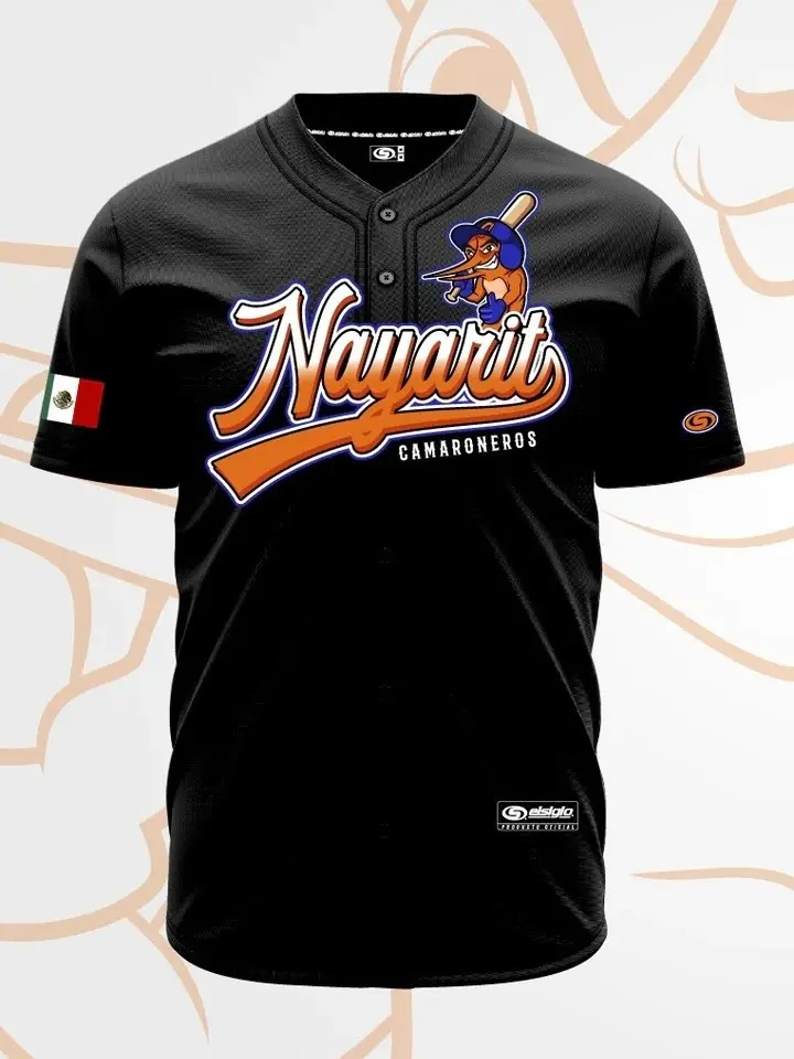(BLACK) Camaroneros De Nayarit Jersey - Unisex Short Sleeve Jersey for Baseball & Softball - Fitted Design, Breathable Fabric, Machine Washable