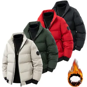 Stand Collar Puffer Jacket For Men - Warm Insulated Winter Coat With Embroidered Details (Multicolor)