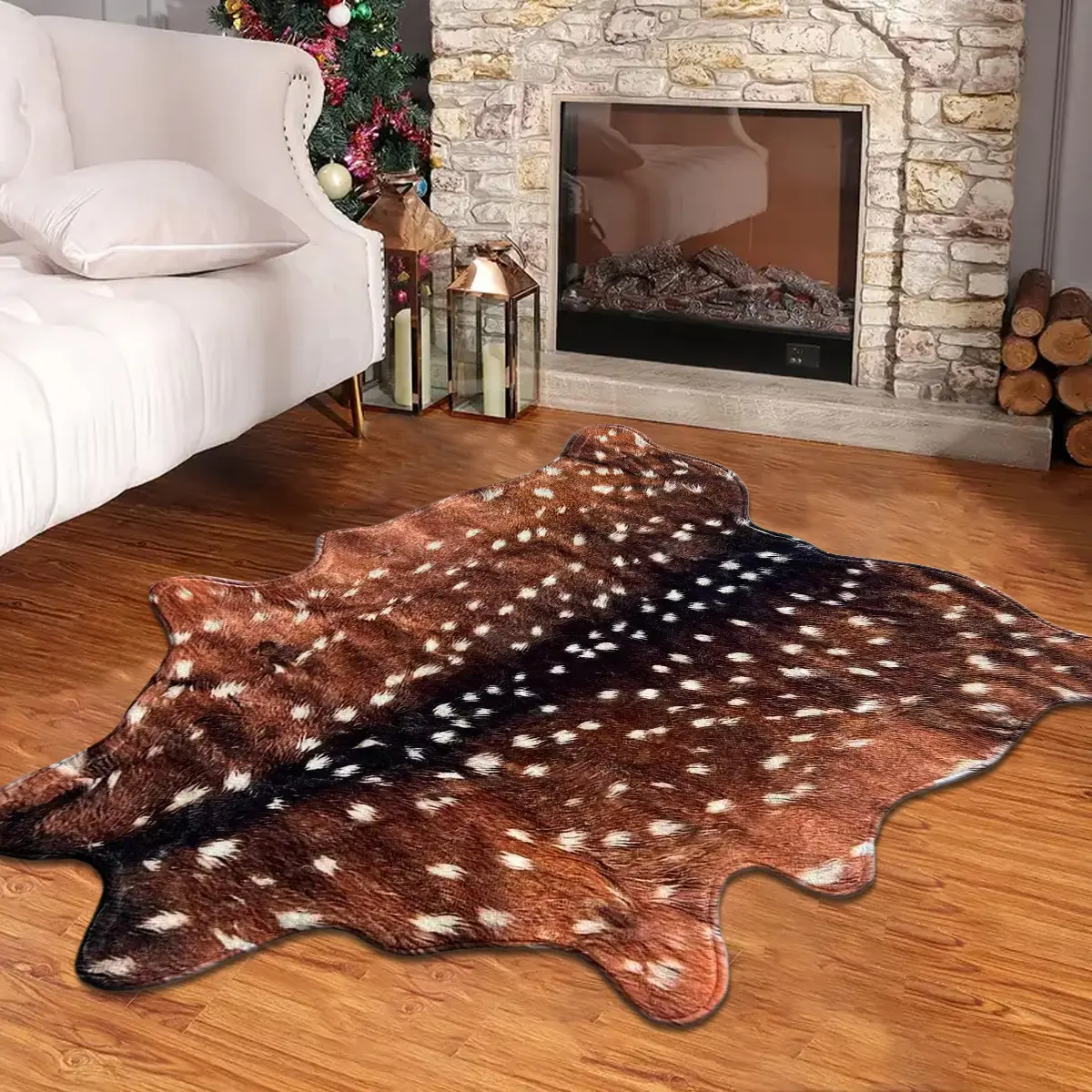 Natural Style Deer Skin Pattern Rug, Soft Comfortable Water Absorbent Durable, Perfect for Living Room Home Decor, Home Decorative Rug, Animal Print Rug, Absorbent Decorative Rugs
