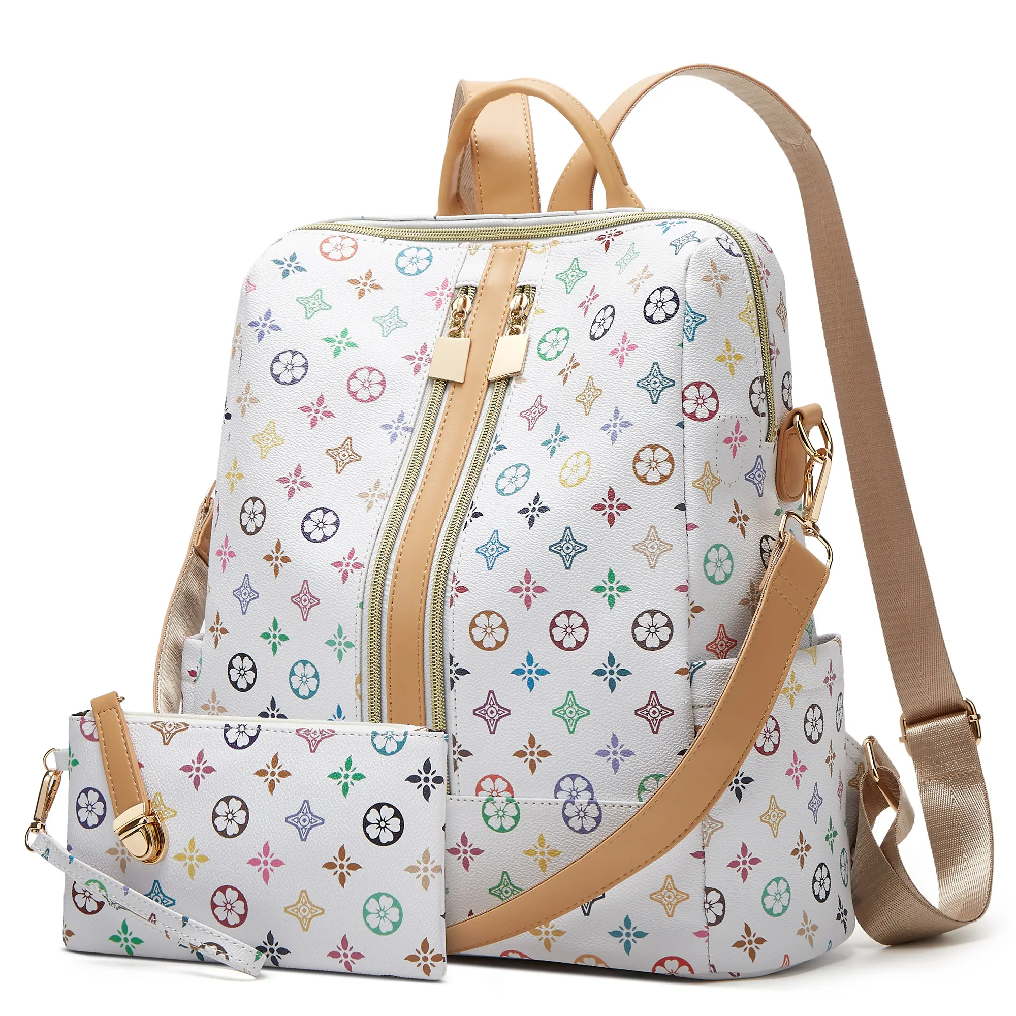 Backpack Purse for Women PU Leather Zipper Closure Shoulder Bag, Fashion Designer Daily Work & School Backpack with Laptop Compartment for Teachers, Travel Use, Daily Work Backpack