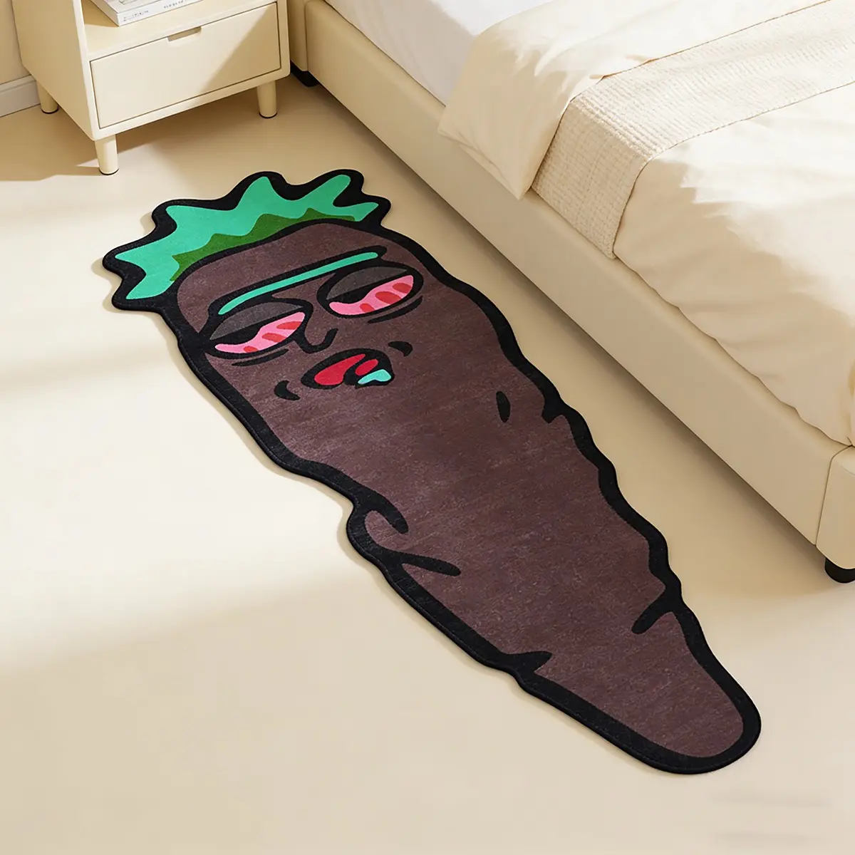 Social Worker Style Bedroom Rug, Funny Carrot Design, Cute Lazy Expression Bedside Mat, Cool Personalized Door Mat, Living Room Carpet, Decorative Rug, Home Decorative Rug, Indoor Rug