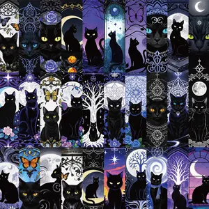 30pcs Gothic Dark Cartoon Cat Bookmarks, Non-repeating Series, Simple Journaling, Artistic Creative Paper Bookmarks, Small Cards, Book Decoration Cards, Reading Annotation Cards, Sticker, Decorative Stickers