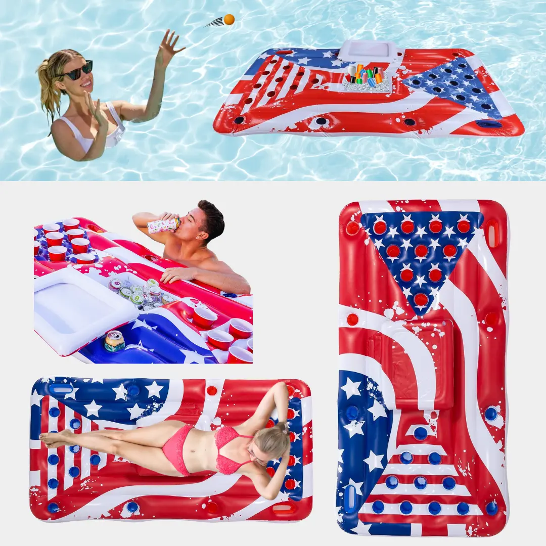 3 in 1 Inflatable Beer Pong table with built in cooler (8 balls included) 6 ft inflatable Multi-Use Pool lounge Raft. Beer Pong Float.