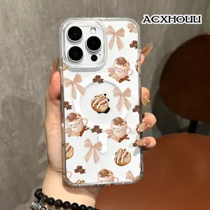 Magnetic Compatible Case for iPhone 17 16 E Pro Max 15 Plus 14 13 12 11 XS XR, Cozy Cinnamon Roll & Bow Aesthetic Print | Shockproof, Silicone, Lightweight, Scratch Resistant, and Trendy Protection