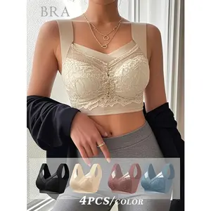 Set of 4, Wireless Posture-Correcting Bras That Are Seamless And Sexy, Designed for Women'S Comfort. These Anti-Sagging Push-Up Lace Bras Are Ideal for Everyday Wear Without a Steel Frame, Suitable for Middle-Aged And Older Women
