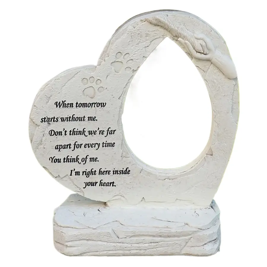 Heart-Shaped Pet Dog Memorial Stone with Built-in Poem Frame, 7.5*8in Compact Size Dog Grave Marker, Sympathy Memorial Gift for Pet Loss