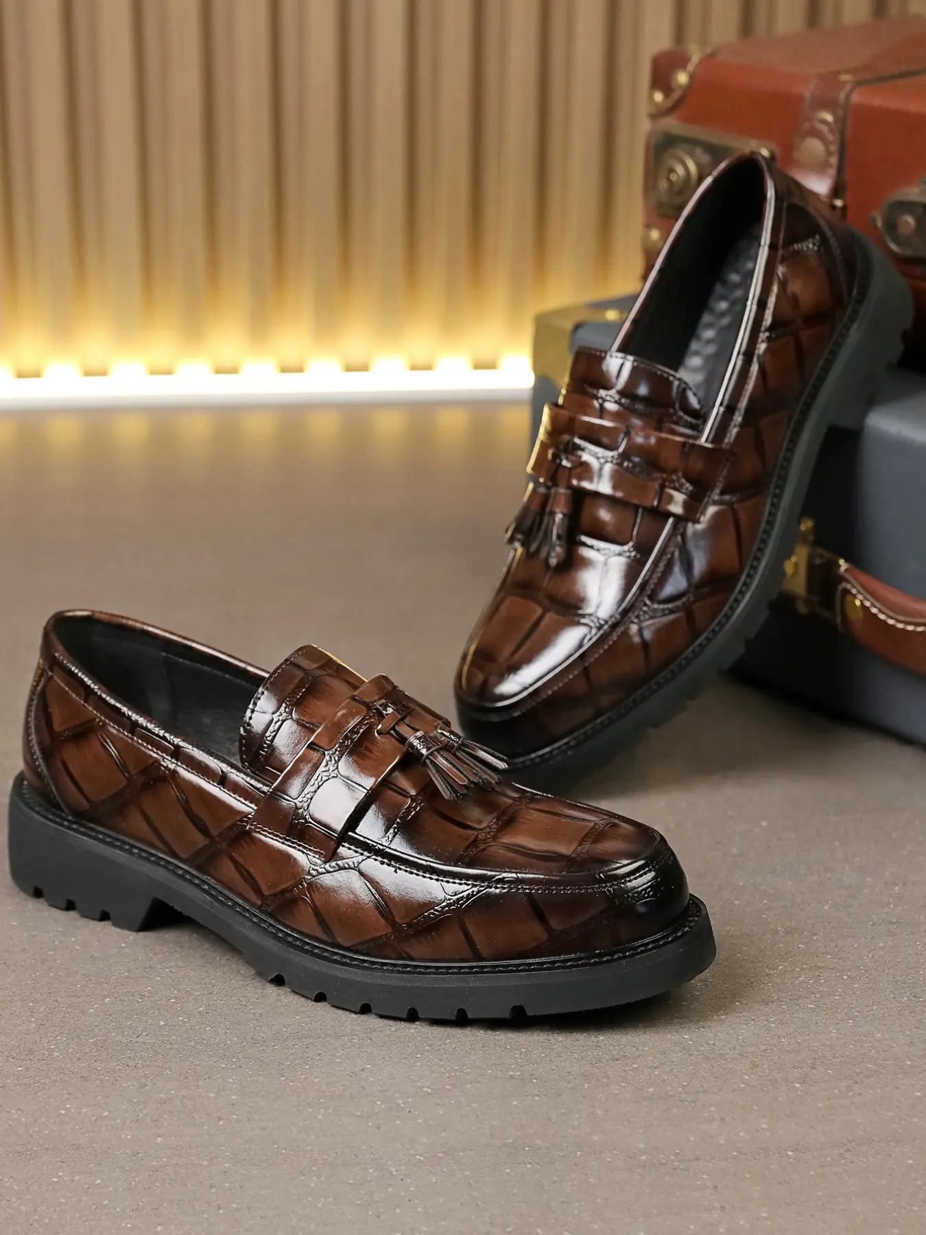 Men's Elegant High Heel Shoes, PU Upper, Rubber Sole, Casual Style, Suitable for Weddings, Business, Formal Events, Parties, All Seasons