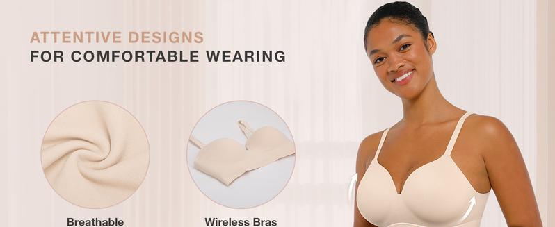 FeelinGirl Wireless Women's Push Up Seamless Full Coverage Supportive Comfortable T-Shirt Everyday Bra no Underwire