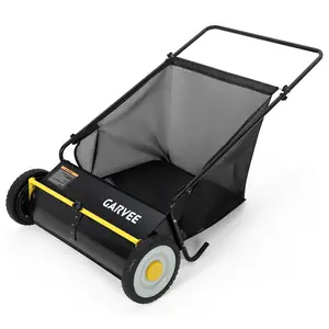 21 Inch Walk-Behind Lawn Sweeper – Robust Steel Frame with 4 Rotating Brushes, Customizable Height, 3.5 Cu.Ft Large Capacity Hopper for Leaves, Grass Trimmings & Yard Waste