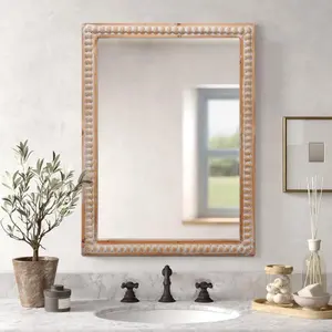 22x30 Inch Farmhouse Bathroom Mirror – Wooden Frame Wall Mirror with Beading, Horizontal or Vertical Mount – Rustic Vanity Mirror for Bathroom, Bedroom & Home Decor