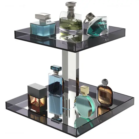 NiHome Modern 2-Tier Rectangular Acrylic Perfume Tray - Cosmetic Holder, Beauty Bottle Holder Cosmetic Organisers, Easy-Assemble Bedroom Coffee Table Bathroom Vanity Storage with Separate Compartments