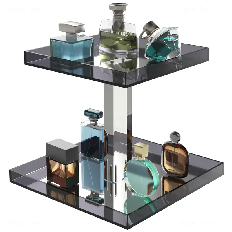 NiHome Modern 2-Tier Rectangular Acrylic Perfume Tray - Cosmetic Holder, Beauty Bottle Holder Cosmetic Organisers, Easy-Assemble Bedroom Coffee Table Bathroom Vanity Storage with Separate Compartments
