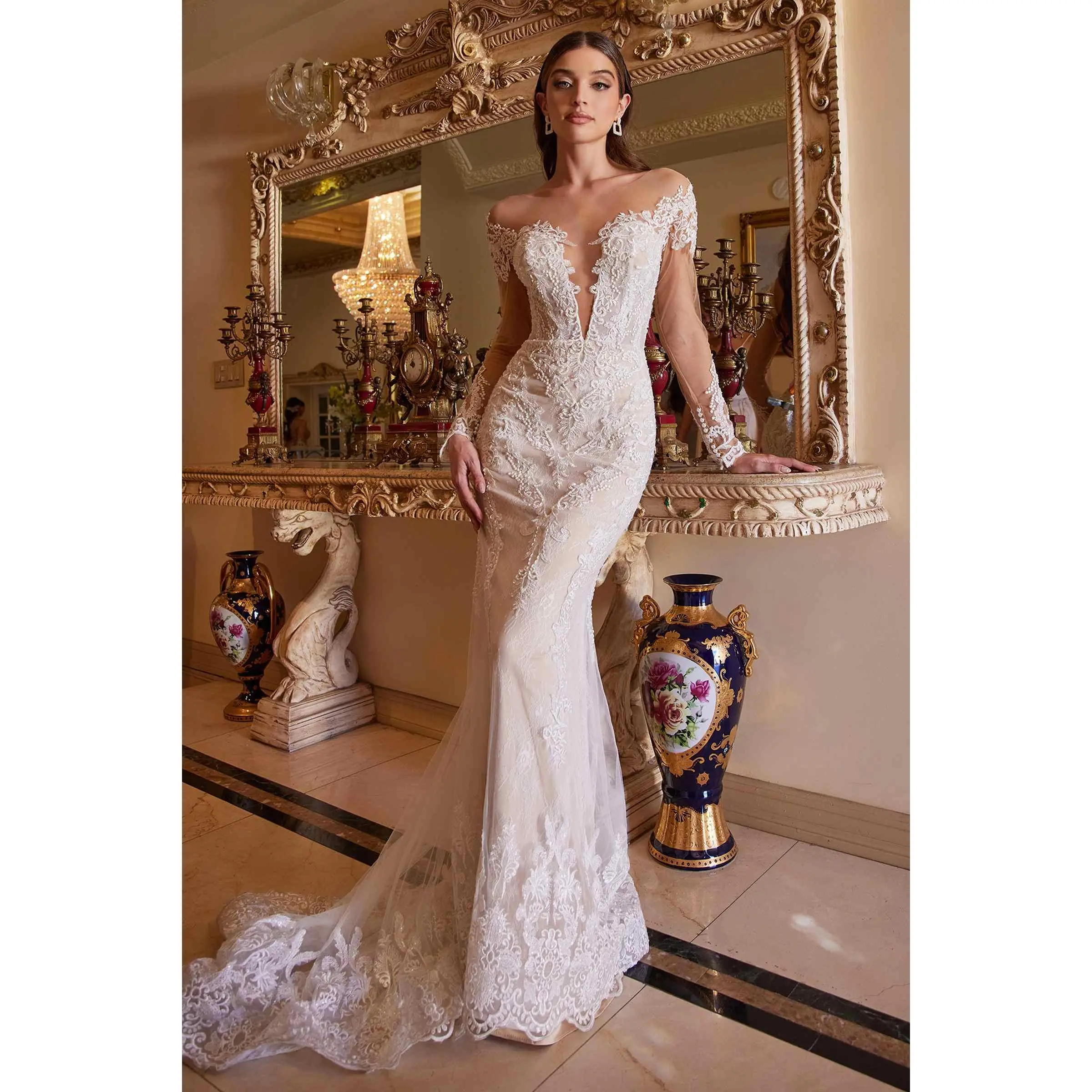 Andrea & Leo A1022 Bohemian Lace Mermaid Gown, Zipper, Bride, Sexy, Long Sleeve