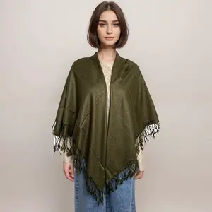 Soft & Lightweight Textured Pashmina-Style Shawl Scarf with Tassels – Solid Colors, Acrylic Material