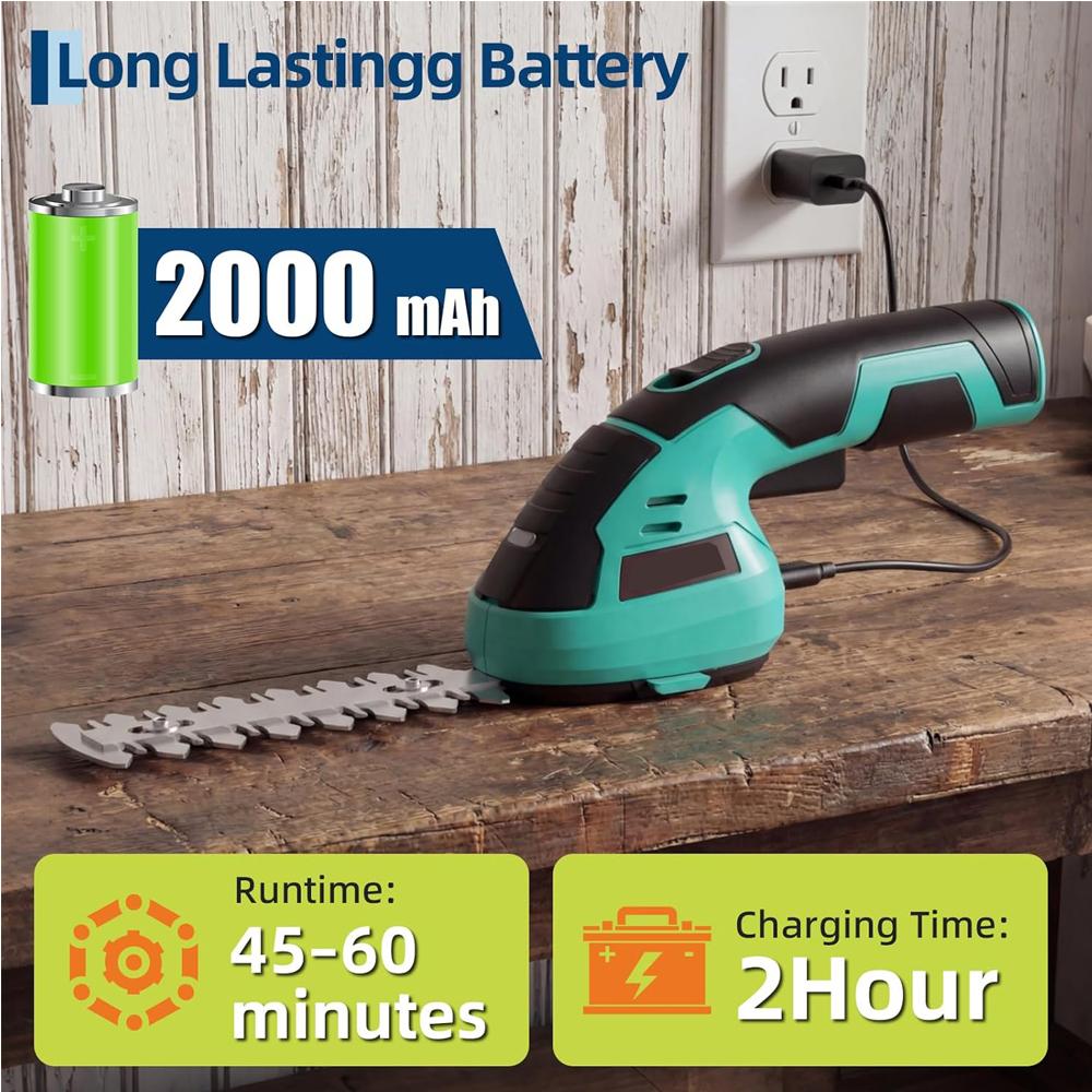2 in 1 Grass Trimmer Hedge Shears Grass Cutter Rechargeable Lithium-Ion Battery and Type-C Cable Included CAordless Grass Shear & Shrubbery Trimmer Handheld 7.2V Electric
