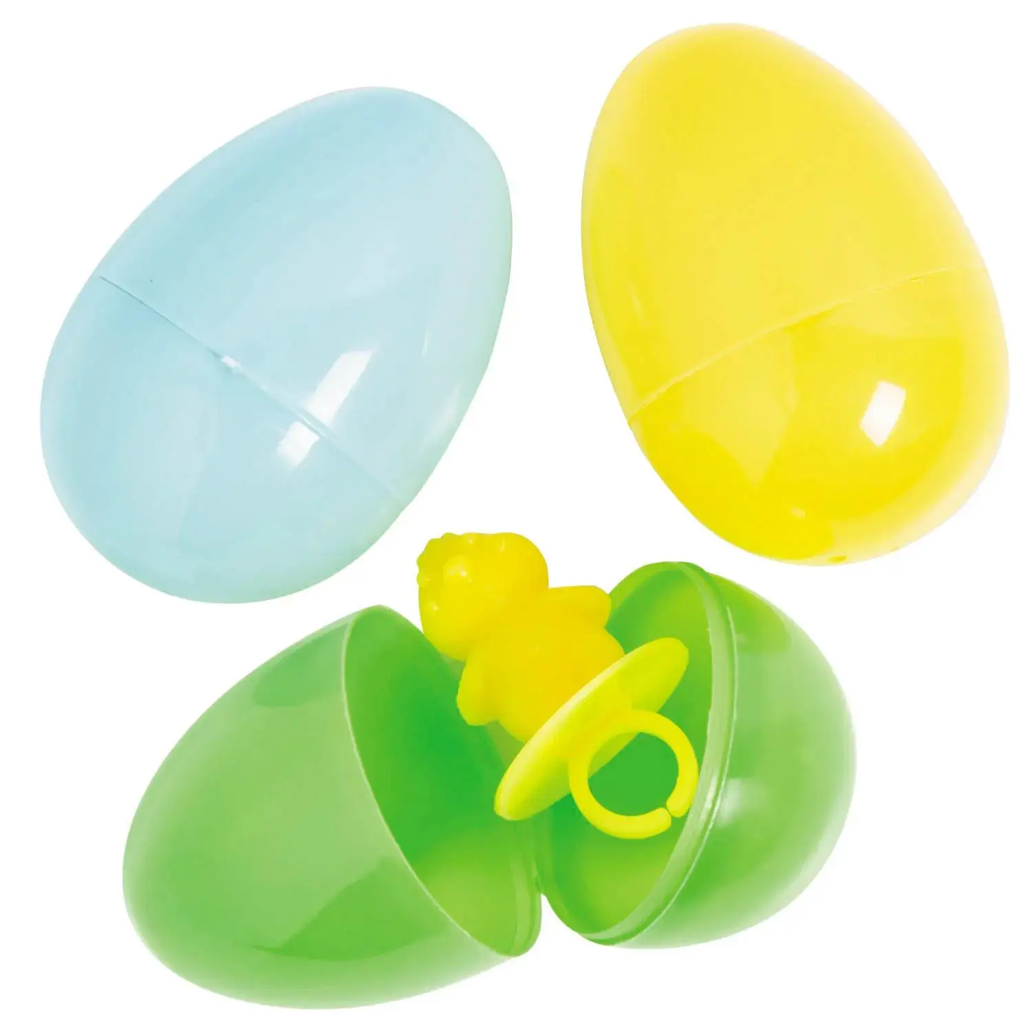 2 1/4" Bright Blue, Green & Yellow Sucker Ring-Filled Easter Eggs - 24 Pc.