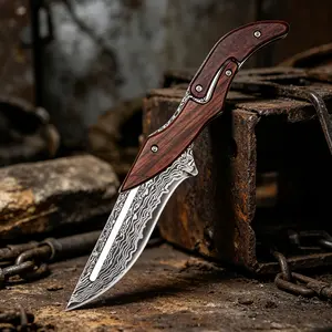 Unique Damascus Folding Knife -Rosewood/steel Handles-Sharp Fruit Knife-Camp Cooking &outdoor EDC Tools