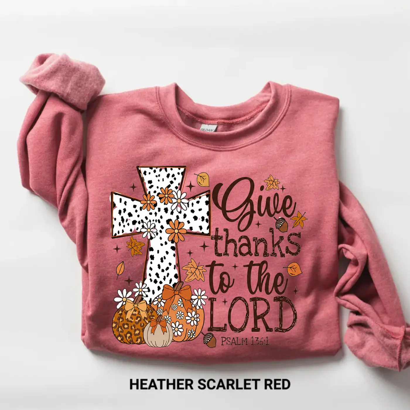 Give Thanks To The Lord Sweatshirt, Fall Pumpkin, Thanksgiving Coquette Leopard Pumpkin Sweatshirt, Christian Fall , Jesus Cross, Women's Long Sleeve Sweater