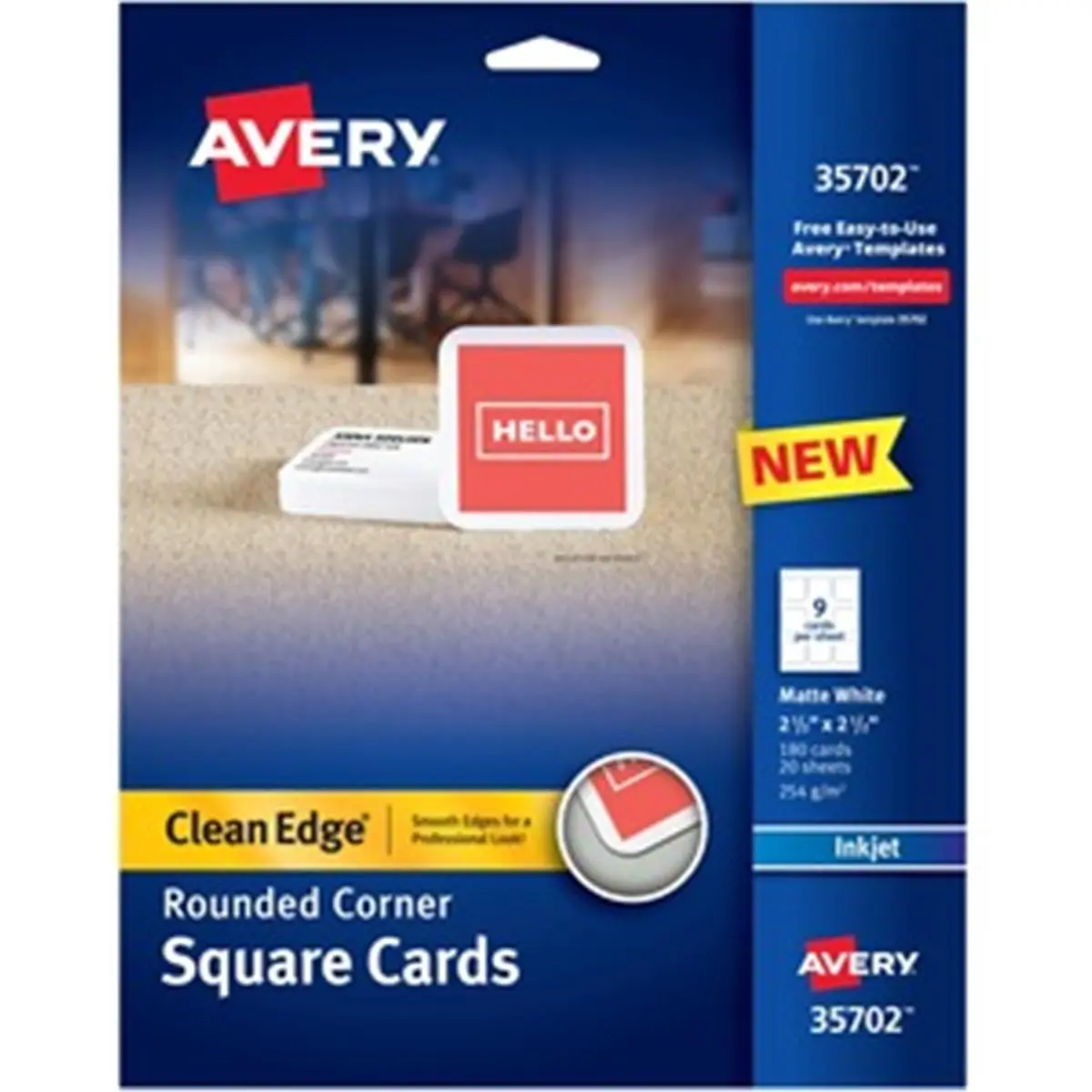Avery Inkjet Printable Multipurpose White Cardstock - 180-Pack, 2.5x2.5in, Calling Cards, Personalized Double-Sided Printed Paper Business Cards, Home/Office Use, Die-Cut, Perforated, Smooth Clean Edges, Rounded Corners, Clean Edge Technology, Avery Clean