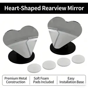 2PCs high-definition heart-shaped large field rearview auxiliary mirror，Car rearview mirror heart-shaped borderless small circular mirror reverse