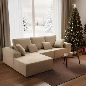 [5 FREE Pillows] L-Shape Modular Sectional Couch soft Sofa,No Assembly Furniture,compression Corduroy,Sleeper Sofa Living Room,Space-Efficient Design,Convertible Floor Sofa Set,Loveseat Upholstered Chaise Seater comfy sofa lounge,Gift for Christmas