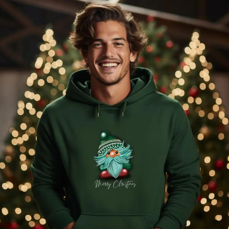 Cute Gnome Christmas Hoodie, Merry Christmas Sweatshirt, Jumper Xmas, Oversized, Family Hooded Sweatshirt, Holiday Hoodie, Cosy Gift for Him