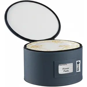Hard Shell China Organizer with Dividers - Dinner Plates Storage Container - Holds 12 Plates of 12" - Durable & Stackable Storage Box for Seasonal Dishware Protection - Denim Blue