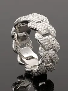 925 Sterling Silver Moissanite Monaco Cuban Link Ring