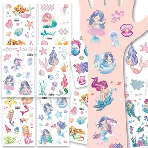 12 Sheets Glitter Mermaid Temporary Tattoo Stickers, Cartoon Waterproof Fake Mermaid Fairy Ocean Tattoo Stickers, Ideal for Birthday Party Supplies, Seaside Beach Mermaid Themed Parties Favors, Gifts, Goodie Bags Fillers, Lasting 2-5 Days, Tattoo Paper