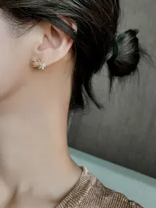 Elegant Zirconia Stud Earrings, Copper Material, Dual Flower Design, Marquise Zircon Inlay, Perfect for Daily Wear, Gift for Girlfriend