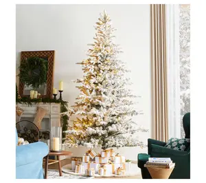 Glitzhome 9' LED Pre-Lit Flocked Full Fir FauxChristmas Tree