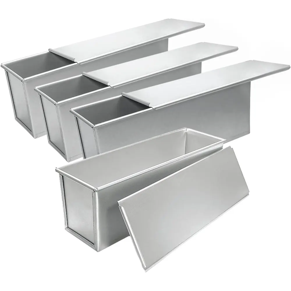 4 Pcs 2 lb Pullman Loaf Pan with Dough Scrapers 13 x 4 Inch Silver Baking Mold Nonstick Coating Pan with Lid for Baking, Bread Toast, for Oven Use