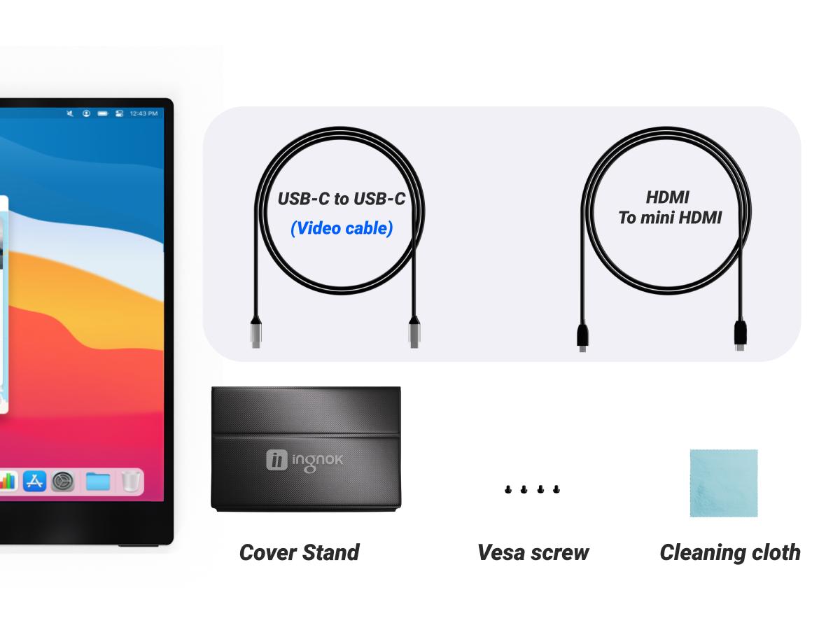 Ingnok 15.6" Portable Monitor FHD 1080P External Screen for Laptop, Ultra Slim USB-C HDMI Travel Display with Smart Cover & Speakers, Plug & Play Monitor for Mac PC PS5 Switch Xbox