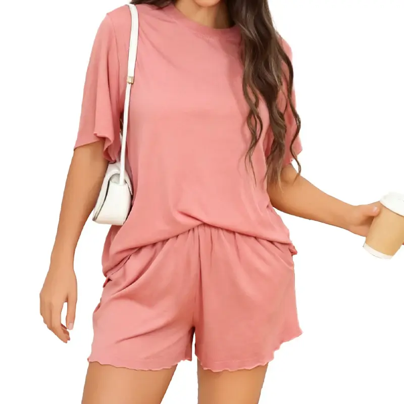 VRCOMFY Women's Merino Wool Pajama Set - Soft Short Sleeve 2-Piece Sleepwear with Pockets for Ultimate Comfort and Relaxation