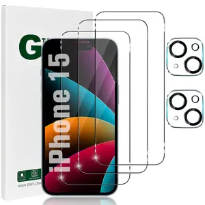 OuYteu 3+2 Pack Screen Protector Glass and camera lens protector for iPhone 15 6.1 inch,9H Hardness ultra HD Tempered glass and camera lens protector,Scratch Resistant,Easy Install, Case Friendly Accessories Durable Cover Protective Installation