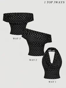 Trendy Chic Polka Dot Multifunctional Halter Backless Vest for Women, Summer Beach Commuter Elegant Style, Casual Fitted Top for Spring & Fall, Halter Cami Top, Womenswear