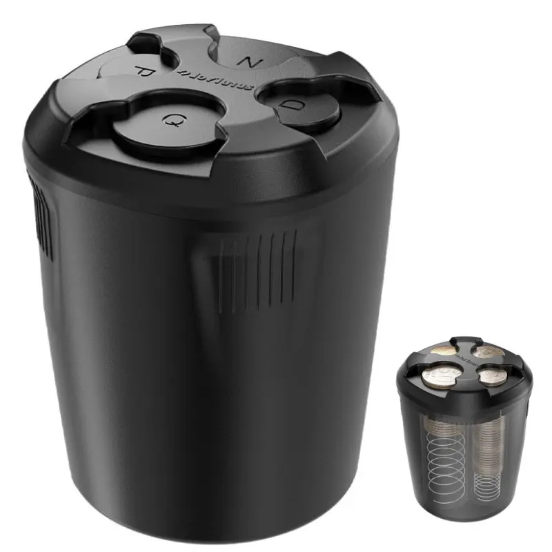 JOYTUTUS Universal Fit Car Cup Holder Coin Sorter, High-Capacity ABS Plastic Cars Accessories, 35 Quarters/31 Nickels/45 Dimes/40 Pennies Capacity, 3.34x3.34x3.93 Inches Vehicle Accessory with Spring-Snap Access