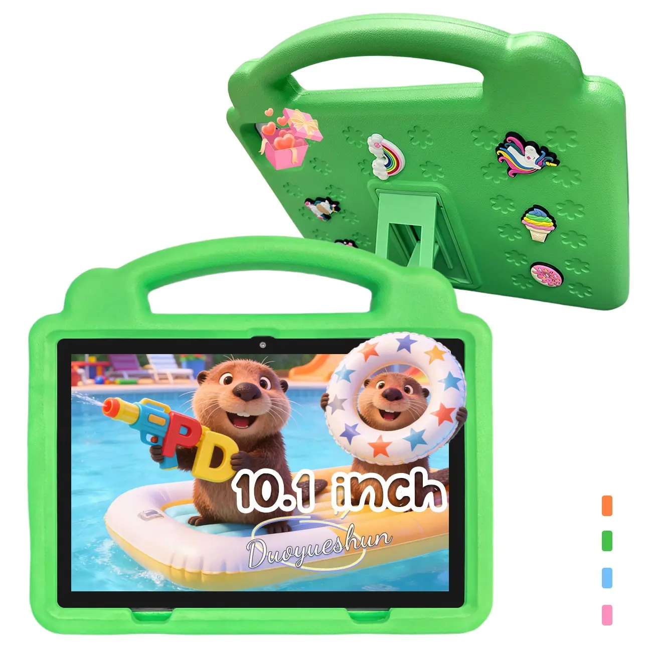 Yporangecheng 10.1 Inch Android Education Tablet Android, 5g WiFi Learning Tablet with Parental Control, Shockproof Case and Dual Cameras，Perfect for Festival Gifting, No Adapter Included, Blue/Pink/Green/Orange
