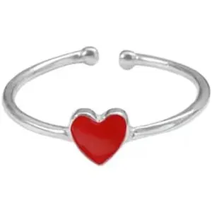 Cute Red Enamel Love Heart Open Statement Ring for Women  Dainty Sweet Minimalist Thin  Adjustable Stacking Knuckle Finger Engagement Rings  for Daughter Her