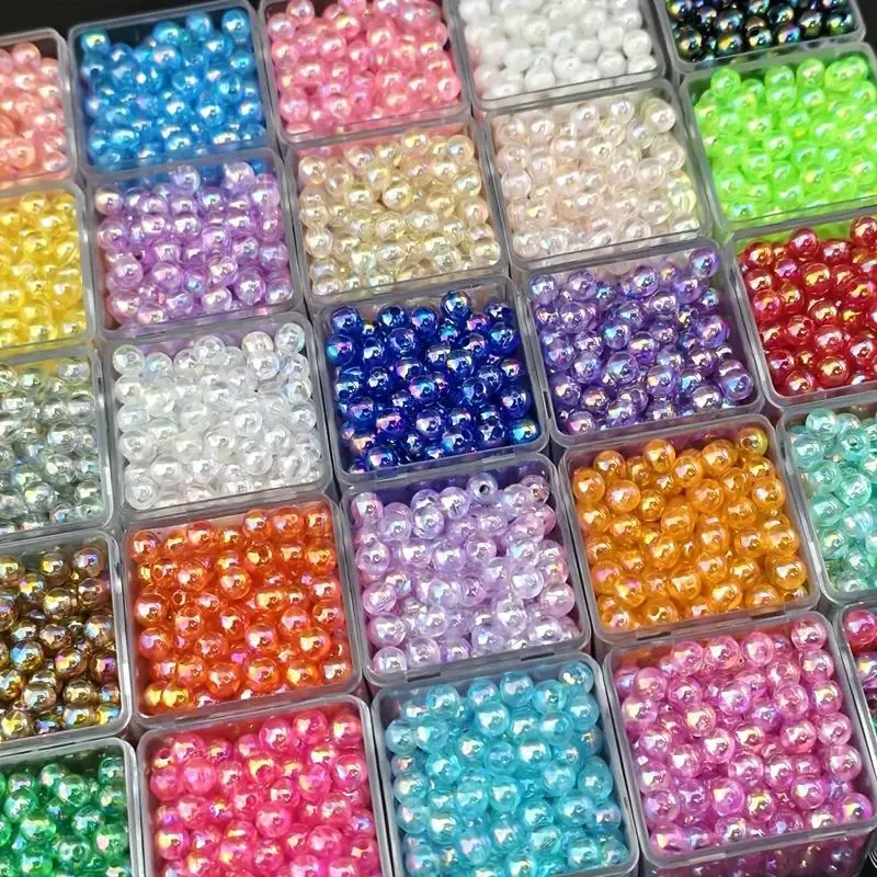 Vibrant Round Acrylic Beads, 1000-Piece 6mm AB Coated Kit for DIY Jewelry Making, Bracelets, Necklaces & Crafts