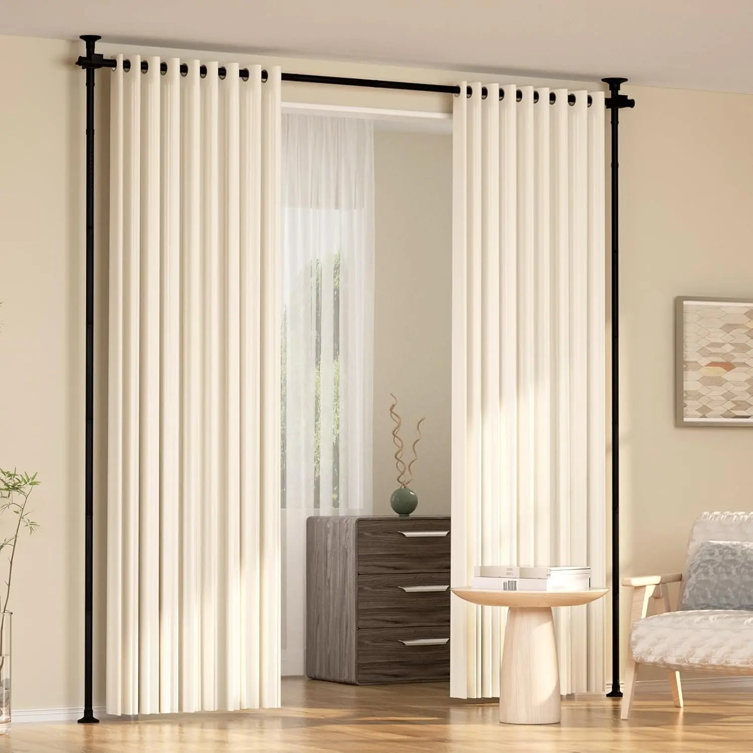 Room Divider Curtain Rod, Vertical Tension Rod, No Drilling Floor to Ceiling Freestanding Curtain Rod, 28-73.8inch(W) 4-10ft(H) Expandable Curtain Divider Stand for Room Separation