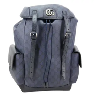 Pre-owned GUCCI Canvas Backpacks Ophidia GG Supreme Backpack Navy Blue 598140