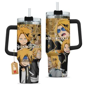 [Sip40 Otaku] Denki Kaminari 20oz 40oz Tumbler With Handle – My Hero Academia Chargebolt Stainless Steel Travel Mug, UA Hero Anime Iced Coffee Cup, Otaku Gift for Anime & Gamer Fans