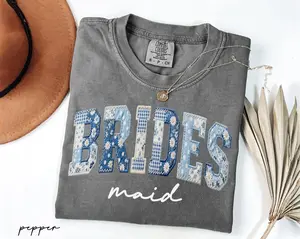 Comfort Colors Bridesmaid Shirt, Blue Toile Floral Bridesmaid Tee, Bridal Party Shirts, Bridesmaid Proposal Gift,Maid Of Honor Wedding Gift