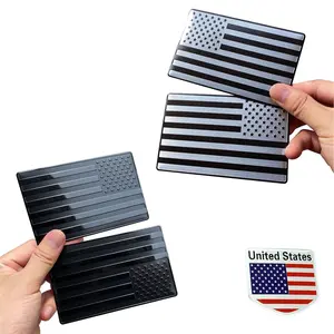 Embossed 3D Metal American Flag Badge Stickers (5-Pair Set), 5“ x 3” Patriotic USA Flag Car Decals for Trucks, Windows, Motorcycles, Supports U.S. Military