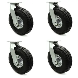 Service Caster SCC-100S3504-PNB-4 10 in. Swivel Pneumatic Rubber Wheel Casters, Black - Set of 4