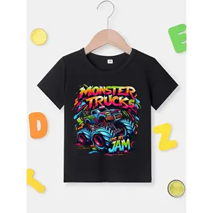 MONSTER TRUCK JAM Youth T-shirt, Cartoon Short Sleeve Crew Neck Tee, Monster Tee, Gift for Boys Girls, Birthday Tee